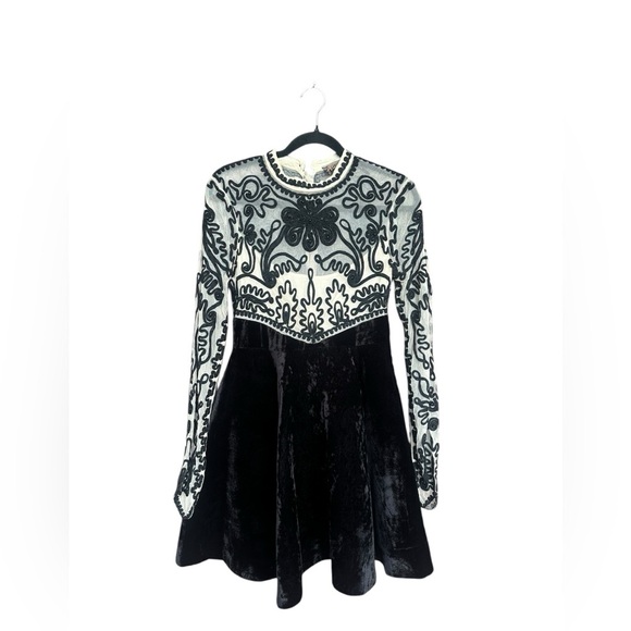 Free People Ginger Meadow Fit and Flare Dress Size 6 Black Sheer Velvet Goth - Picture 3 of 12
